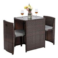 3-Piece Wicker&nbsp;Bistro Patio Set with Glass Top Table, 2 Chairs