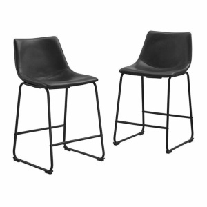 26" Faux Leather Counter Stool in Black (Set of 2)