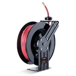 ReelWorks Air Hose Reel 3/8" Inch x 50' Foot SBR Rubber Hose Max 300PSI Commercial Steel Construction