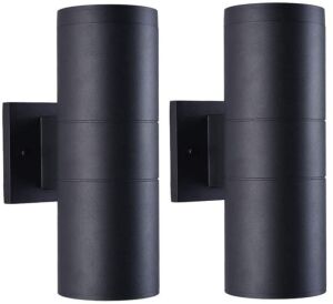 mirrea Modern Outdoor Wall Sconce Porch Lights with Aluminum Cylinder and Tempered Glass Cover, 2 Pack