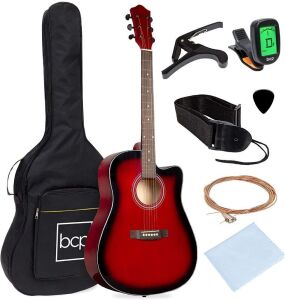 Full Size Beginner Acoustic Guitar Set with Case, Strap, Capo - 41in