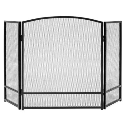 3-Panel Simple Steel Mesh Fireplace Screen w/ Rustic Worn Finish - 47x29in