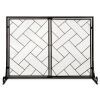 2-Panel Wrought Iron Geometric Fireplace Screen w/ Magnetic Doors - 44x33in