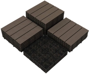 PANDAHOME 22 PCS Wood Plastic Composite Interlocking Patio Deck Tiles, 12”x12”, Water Resistant for Indoor & Outdoor, 22 sq. ft - Mocha  