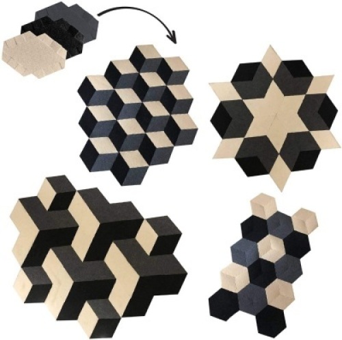 Case of (10) New&nbsp;MOMOJI Modular Area Rug | 7-in-1 Create Your Own Design- Black, Off White and Grey | Geometric Changeable Tiles. You are getting 10 packs in this lot.