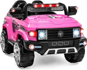 Kids 12V Electric RC Truck Ride On w/ 2 Speeds, LED Lights, MP3, AUX, Pink 