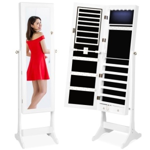 6-Tier Standing Jewelry Mirror Armoire w/ LED Lights 