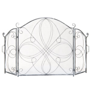 3-Panel Wrought Iron Metal Fireplace Screen Cover w/ Scroll Design - 55x33in 