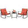 3-Piece Patio Wicker Bistro Furniture Set w/ 2 Rocking Chairs, Glass Side Table, Cushions