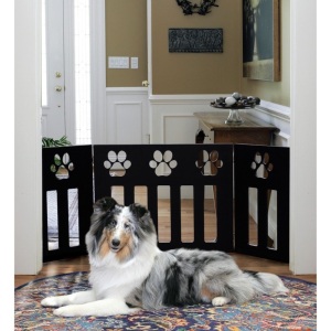 Pet Store Wooden Paw Decor Pet Gate (Black). Measures 19" high and adjusts to up to 4 feet wide. NEW