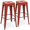 30in Metal Modern Industrial Bar Stools w/Drainage Holes, Set of 2, Distressed Red  