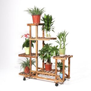 6 Tier Wooden Plant Stand with Wheels   