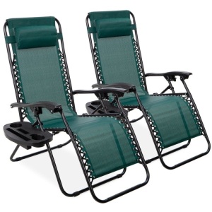 Set of 2 Adjustable Zero Gravity Patio Chair Recliners w/ Cup Holders 