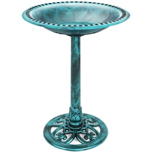 Vintage Outdoor Garden Bird Bath w/ Fleur-de-Lis Accents 