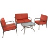 4-Piece Cushioned Patio Furniture Conversation Set w/ Loveseat, 2 Chairs, Coffee Table - Red 