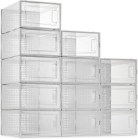 SESENO. 12 Pack&nbsp;Clear Plastic Stackable Shoe Organizer Bins, Drawer Type Front Opening