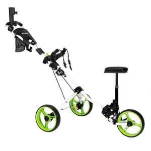 PEXMOR Foldable Push Pull Golf Club Cart Trolley with Seat, Scoreboard Bag