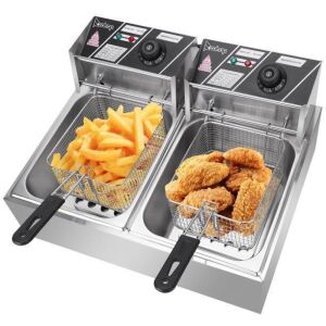 ZOKOP EH82 5000W MAX 110V 12.7QT/12L Stainless Steel Double Cylinder Electric Fryer US Plug