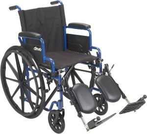 Drive Medical Blue Streak Wheelchair with Flip Back Desk Arms, Elevating Leg Rests, 18 Inch Seat