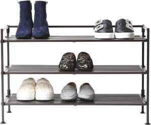 Seville Classics Sturdy Freestanding 3-Tier Stackable Wood Resin Metal Shoe Rack, 2 Pack