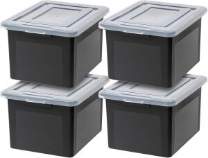 IRIS USA Letter & Legal Size Plastic Storage Bin File Box with Durable and Secure Latching Lid, Stackable and Nestable, 4 Pack