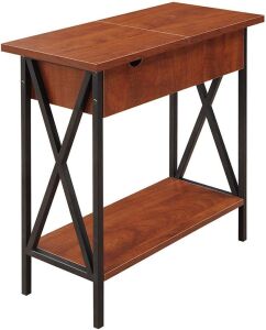 Convenience Concepts Tucson Flip Top End Table with Charging Station and Shelf, Electric, Cherry/Black