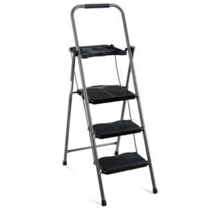 3-Step Folding Steel Ladder w/ Utility Tray, Hand Grip, 330lb Capacity