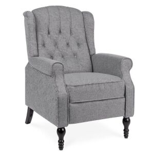 Tufted Upholstered Wingback Push Back Recliner Armchair w/ Nailhead Trim