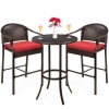 3-Piece Outdoor Wicker Bistro Bar Height Patio Set, Steel Frame - Missing Table Top 