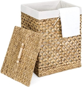 Water Hyacinth Woven Laundry Hamper Basket w/ Removable Liner, Lid 