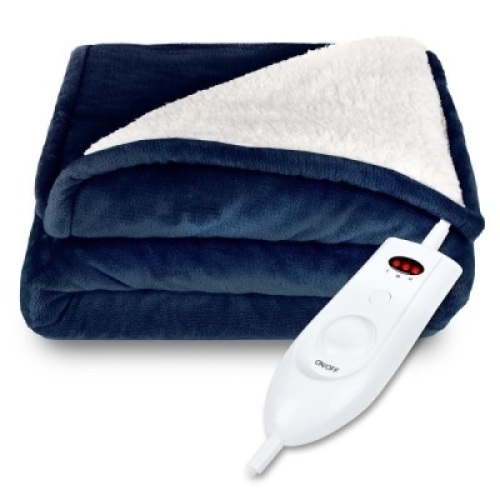 Electric Heated Reversible Sherpa Blanket w/ 3 Heat Settings, Auto Shut Off. Appears New