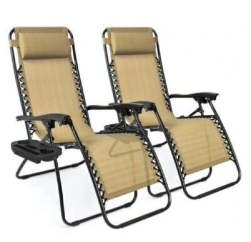 Set of 2 Adjustable Zero Gravity Patio Chair Recliners w/ Cup Holders, Appears New