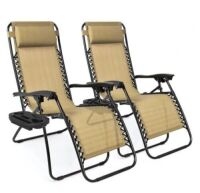 Set of 2 Adjustable Zero Gravity Patio Chair Recliners w/ Cup Holders, Appears New