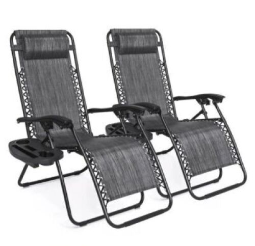 Set of 2 Adjustable Zero Gravity Patio Chair Recliners w/ Cup Holders, Appears New