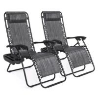 Set of 2 Adjustable Zero Gravity Patio Chair Recliners w/ Cup Holders, Appears New