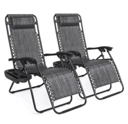 Set of 2 Adjustable Zero Gravity Patio Chair Recliners w/ Cup Holders, Appears New