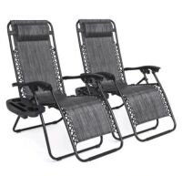 Set of 2 Adjustable Zero Gravity Patio Chair Recliners w/ Cup Holders, Appears New