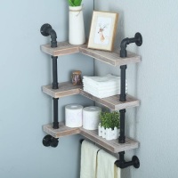 Industrtial 3-Tier L-Shaped Floating Shelves Towel Holder. Appears New&nbsp;