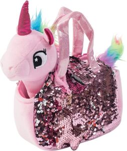 Case of (50) Plush Unicorn Toy with Sequin Purse, Charm & Necklace