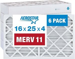 Aerostar 16x25x4 MERV 11 Pleated Air Filters, 6 Pack 