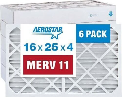 Aerostar 16x25x4 MERV 11 Pleated Air Filters, 6 Pack 