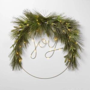 Lot of (2) WONDERSHOP Pre-Lit JOY Metal Christmas Wreaths