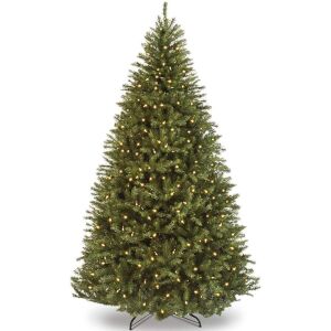 7.5ft Pre-Lit Fir Hinged Artificial Christmas Tree w/ 700 Dual Colored LED, Adjustable White and Multicolored Lights, 7 Sequences, Foot Switch, Stand