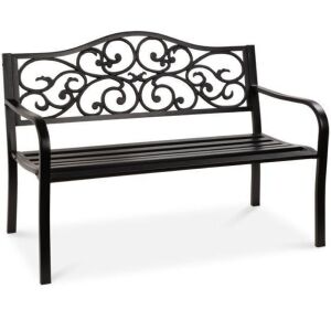 50in Classic Steel Patio Garden Bench w/ Decorative Floral Scroll Design