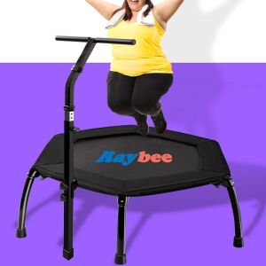 Raybee Mini 44" Leg Foldable Fitness Rebounder Trampoline with Adjustable Handle Bar, Max 335lbs