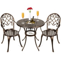 Cast Aluminum Patio Bistro Set w/ Ice Bucket, Chairs, Copper Finish. Appears New