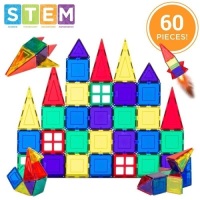 60-Piece Kids Mini Magnetic Tiles Educational STEM Toy Set w/ Carrying Case. Appears New&nbsp;