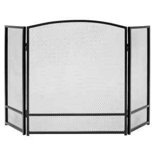 3-Panel Simple Steel Mesh Fireplace Screen w/ Rustic Worn Finish - 47x29in 