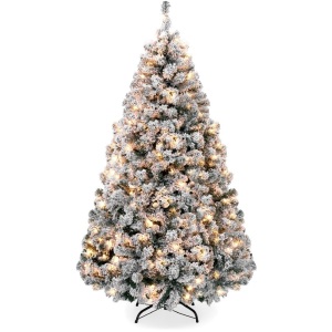 6' Pre-Lit Snow Flocked Artificial Pine Christmas Tree w/ Warm White Lights 