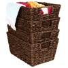 Set of 4 Seagrass Storage Tote Baskets, Laundry Organizer w/ Insert Handles 